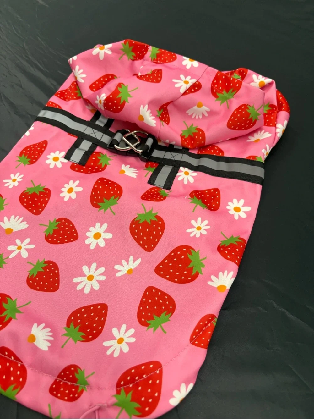 Pink Strawberry Daisy Hooded Dog Raincoat